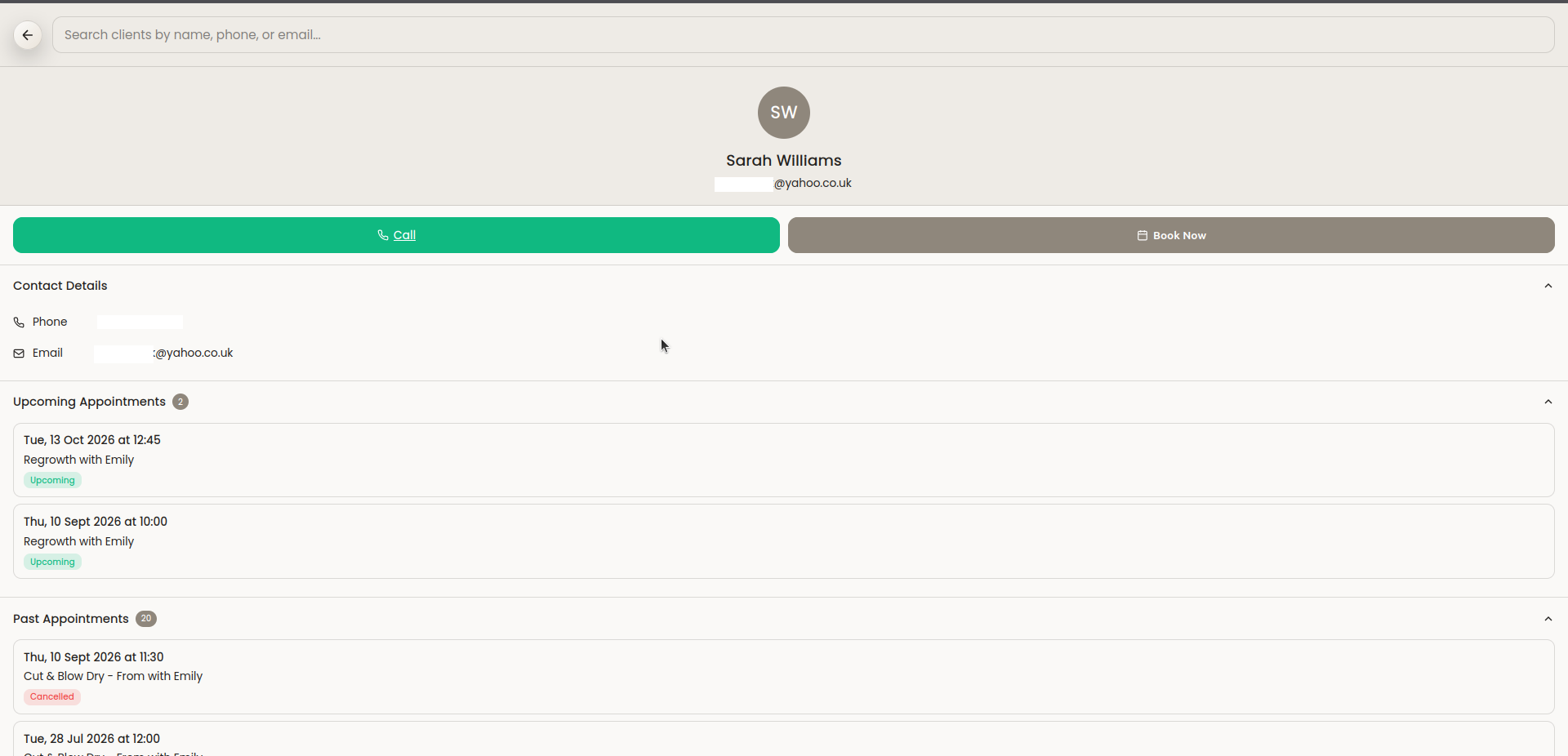 Client profile panel